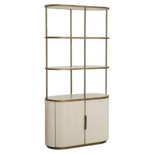 Elegant bookcase with a wood and cream-white finish, perfect for modern interiors.