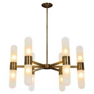 Luxurious modern chandelier with gold accents and frosted glass, perfect for high-end interior design.