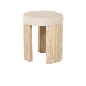 Tabouret robuste en bois avec assise rembourrée beige, accessoire de décoration moderne.
