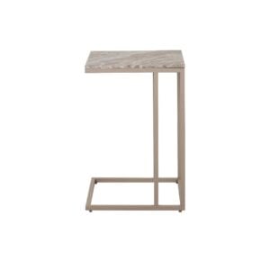 Moderner Beistelltisch aus hellem Holz mit Metallgestell, ideal für ein elegantes Interieur.