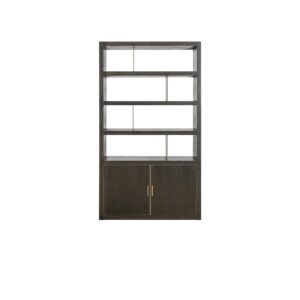 Sleek wooden bookcase with a closed base, modern design, perfect for any interior.