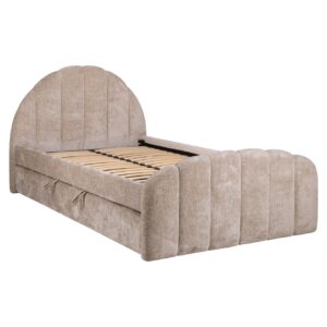 Ein bequemes und stilvolles Bett mit weichem Samtbezug, perfekt für ein elegantes Schlafzimmer.