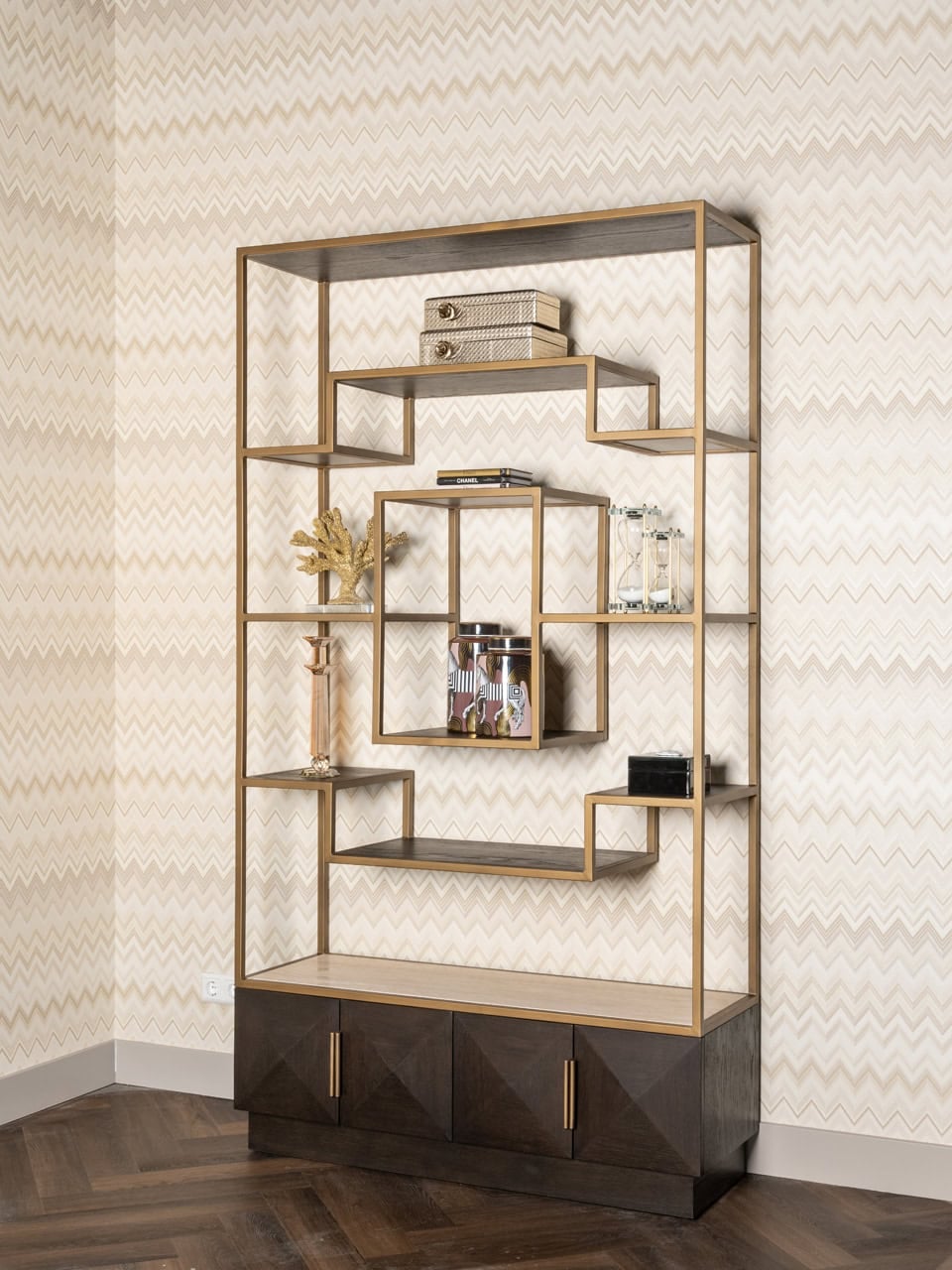 Modern wooden bookcase for stylish interior decoration and storage.
