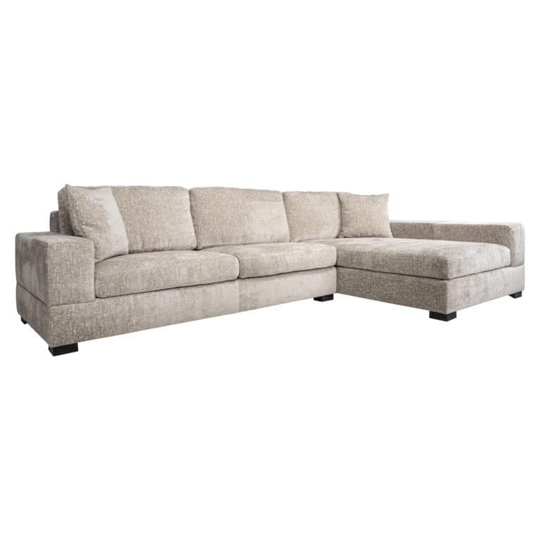 Module Bank Pasha in een lichte, neutrale stof met chaise longue.