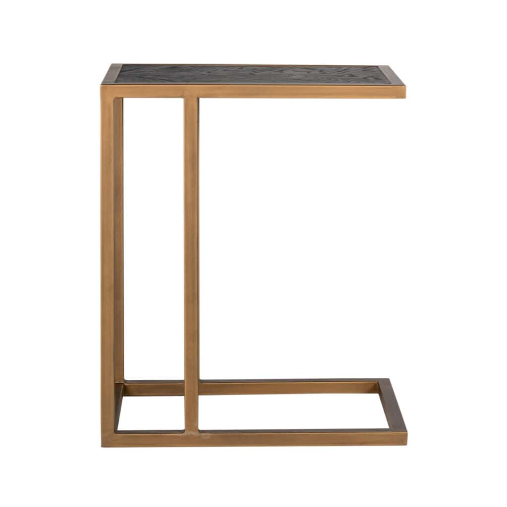 Moderne houten bijzettafel met marmeren blad, elegant en functioneel.