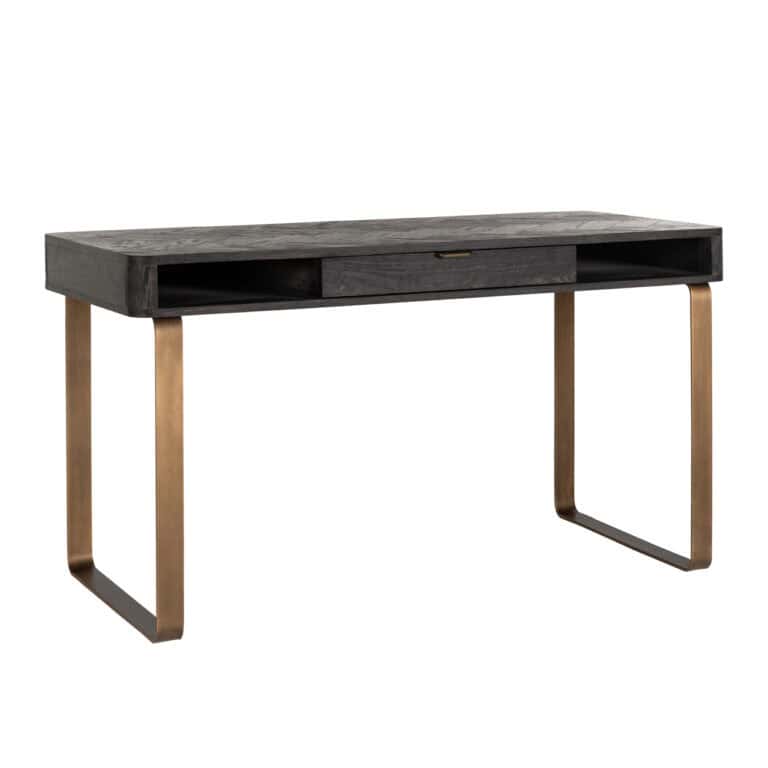 Modern houten bureau met metalen poten, perfect voor stijlvolle interieurinrichting.