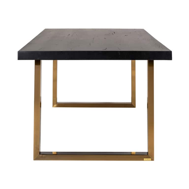 Moderne salontafel met houten blad en gouden metalen frame voor stijlvolle woonkamers.