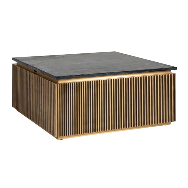 Moderne houten salontafel met marmeren bovenblad, perfect voor stijlvolle woonkamers.