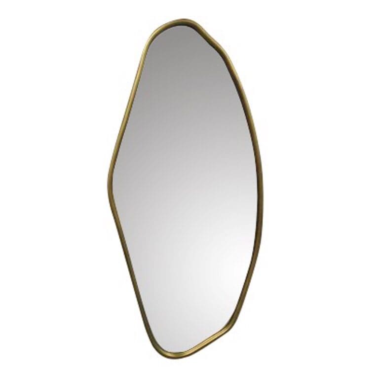 Elegant asymmetrisch wandspiegel met gouden rand, perfect voor moderne interieurdecoratie.