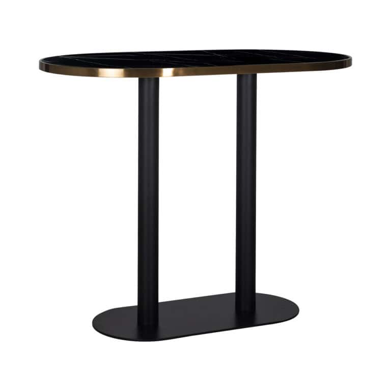 Moderne zwarte salontafel met gouddetails, perfect voor luxe interieur.