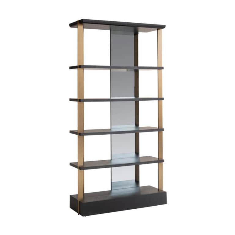 Moderne houten en metalen boekenkast voor stijlvolle interieurdecoratie.