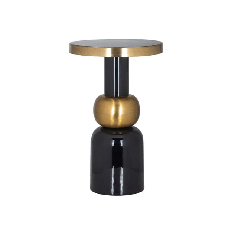 Stijlvolle zwarte en gouden bijzettafel met uniek ontwerp voor luxe interieur.