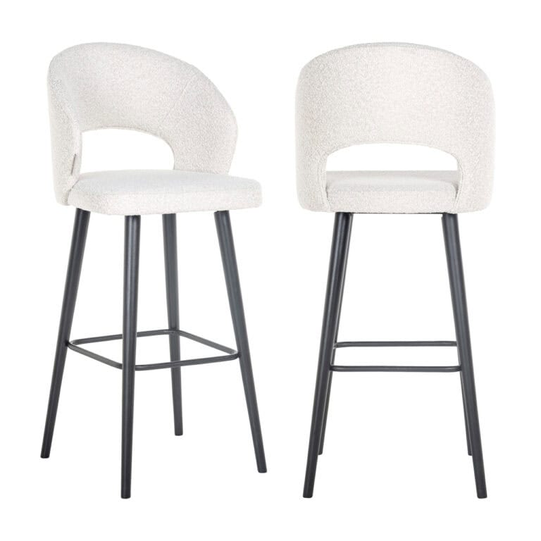 Moderne witte barkrukken met zwarte poten, geschikt voor interieur en keuken.