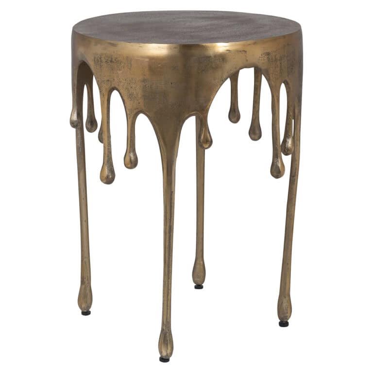 Luxe gouden bijzettafel met druppelvormige poten, modern interieuraccessoire.