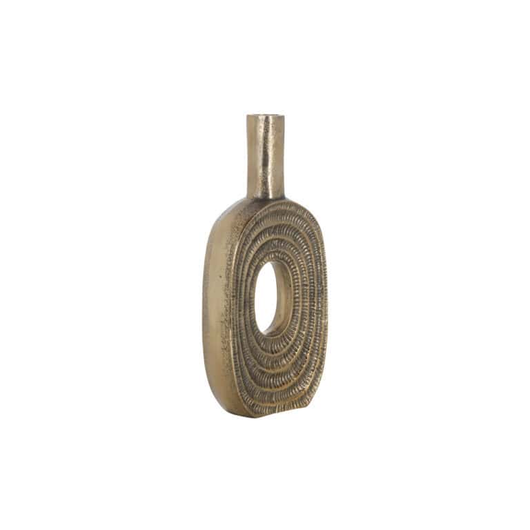 Gouden decoratieve vaas met ronde patronen, modern interieuraccessoire.