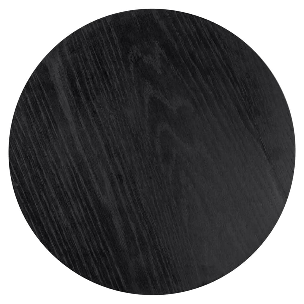 Zwart houten tafelblad met natuurlijke houtstructuur en afwerking.