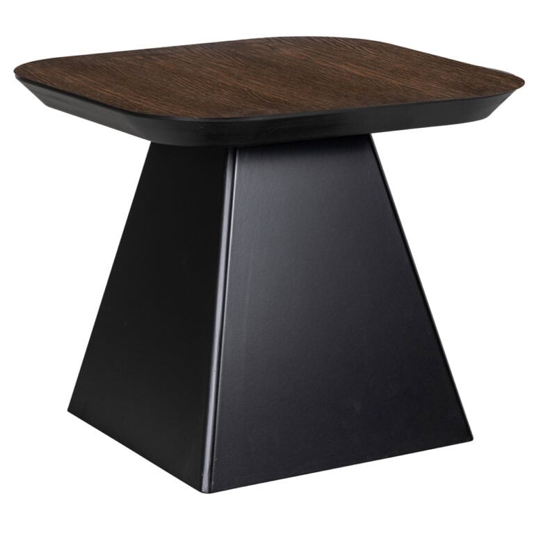 Bijzettafel van hout en zwart metalen onderstel voor modern interieur.