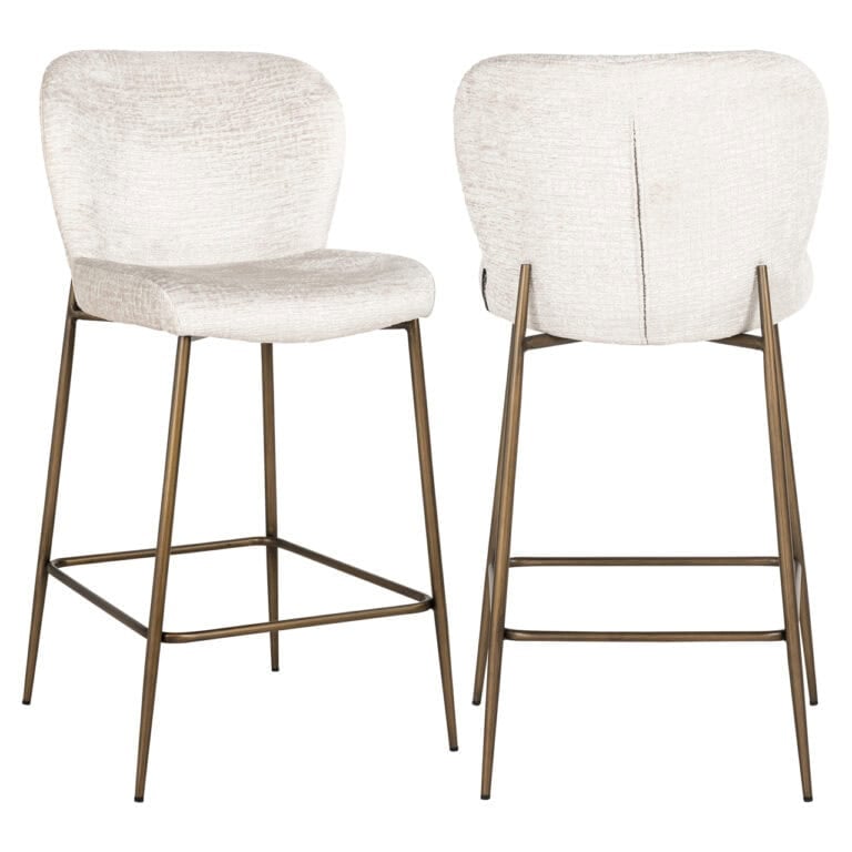Witte barkrukken met zachte bekleding en metalen poten, modern interieur design.