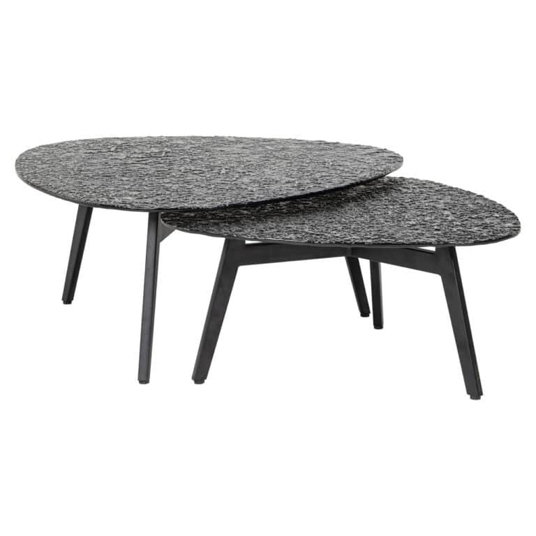 Moderne zwarte en grijze salontafels met houten poten, perfect voor eigentijdse woonkamers.