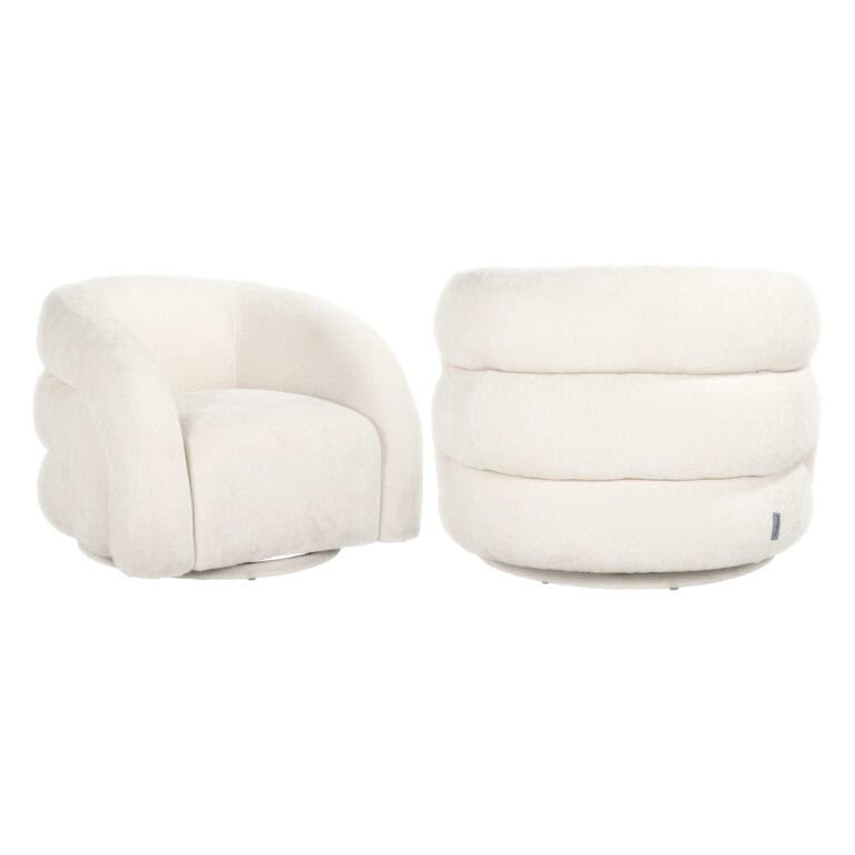 Lichte witte fauteuil en bijpassende poef, modern en comfortabel design voor stijlvolle interieurs.