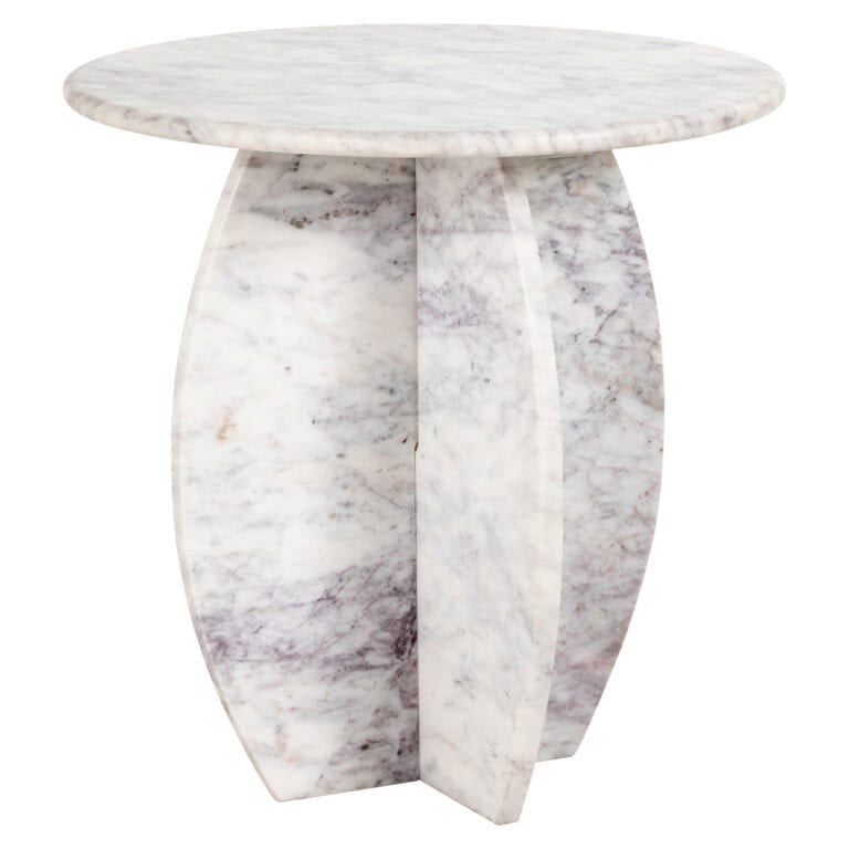 Bijzettafel van wit marmer met uniek design.