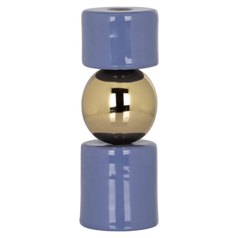 Moderne decoratieve lamp met blauwe en gouden details voor interieurdesign.