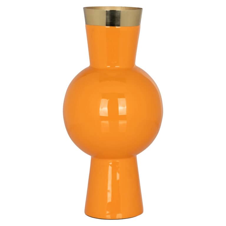 Vase moderne orange à bordure dorée, décoratif et élégant.