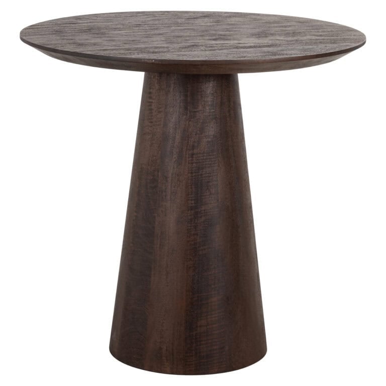 Houten bijzettafel met ronde top en conische basis, perfect voor modern interieur en stijlvolle woon.