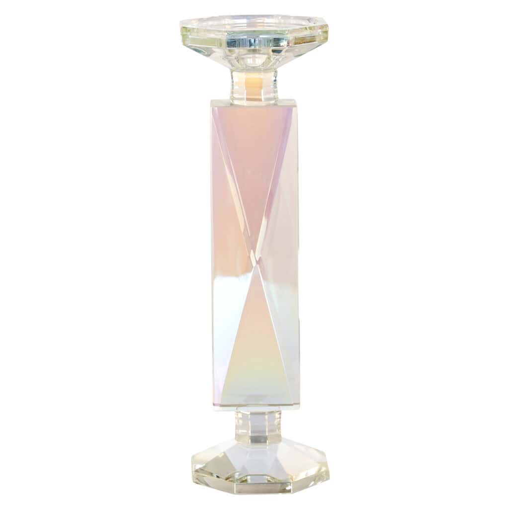 Elegant iriserend glasdecoratief stuk met geometrisch ontwerp voor interieur.