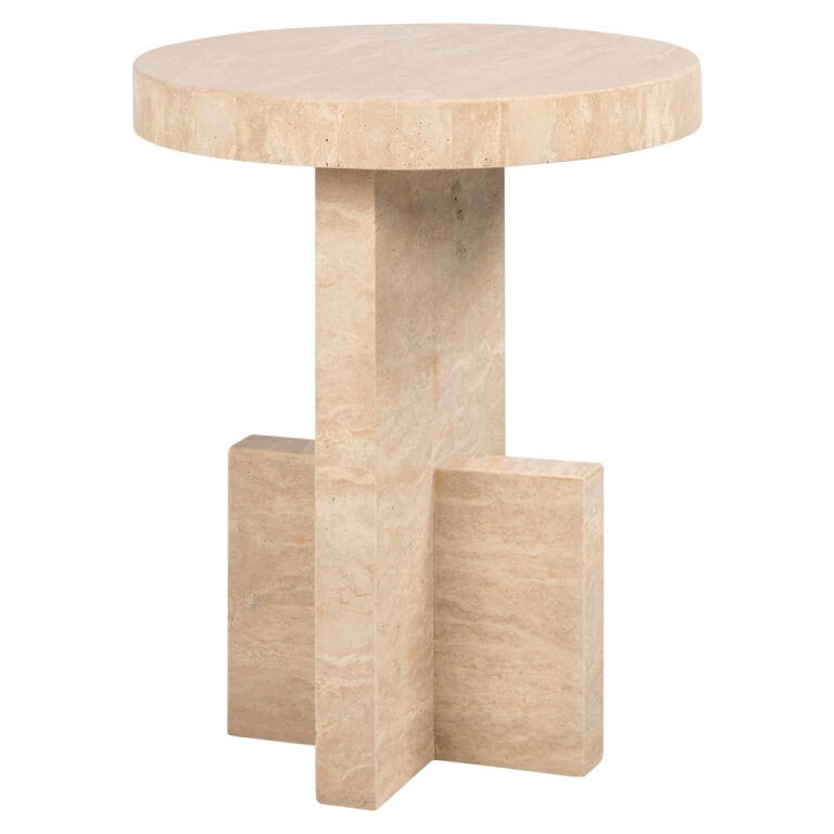 Marmeren bijzettafel met modern design, beige kleur, geschikt voor interieurdecoratie.