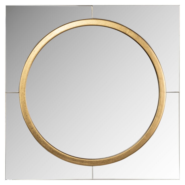 Moderne ronde spiegel met gouden rand voor stijlvolle badkamerinterieur.