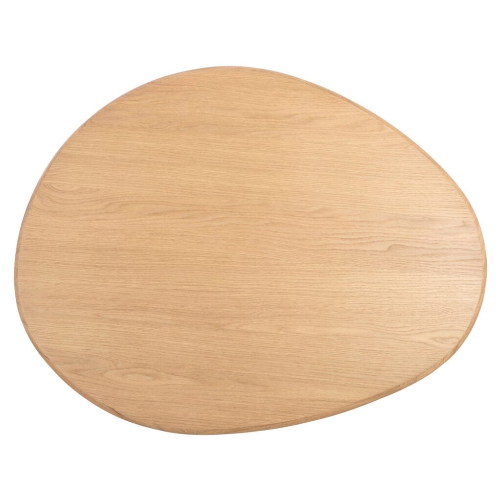 Ovale houten salontafel met natuurlijke afwerking, modern design voor woonkamer.