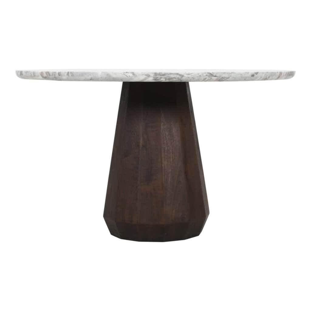 Moderne marmeren tafel met houten basis, perfect voor interieurdesign.