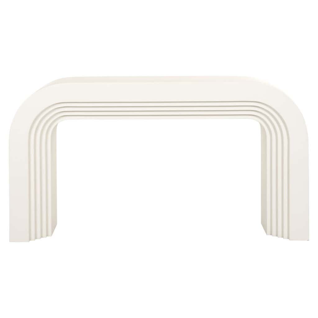 Strakke, moderne wit marmeren open haard voor stijlvolle interieurdecoratie.