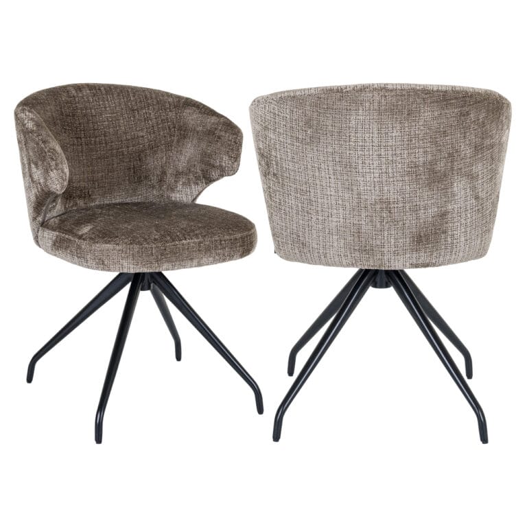 Chaises de salle à manger modernes en tissu, avec des pieds en métal noir, pour un intérieur élégant.