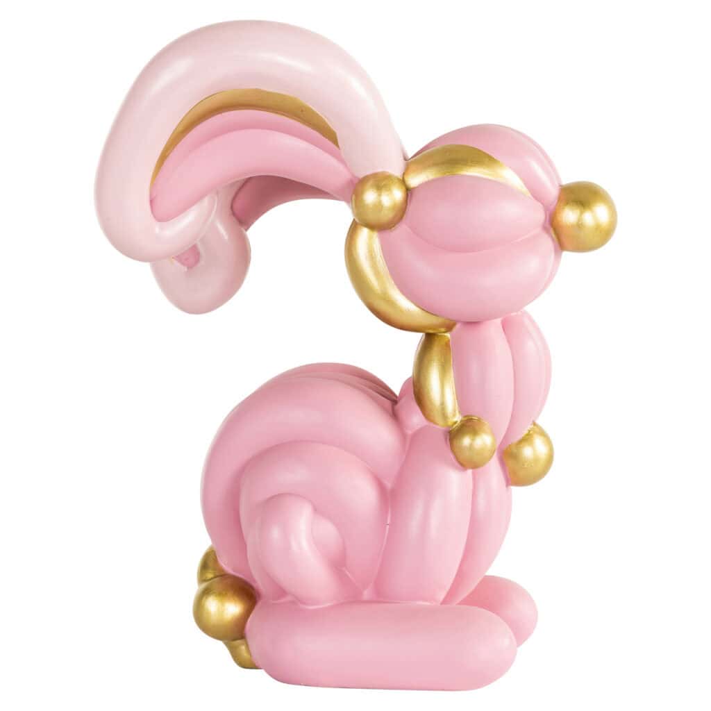 Decoratief vogelbeeld in roze en goud, modern design voor interieurdecoratie.