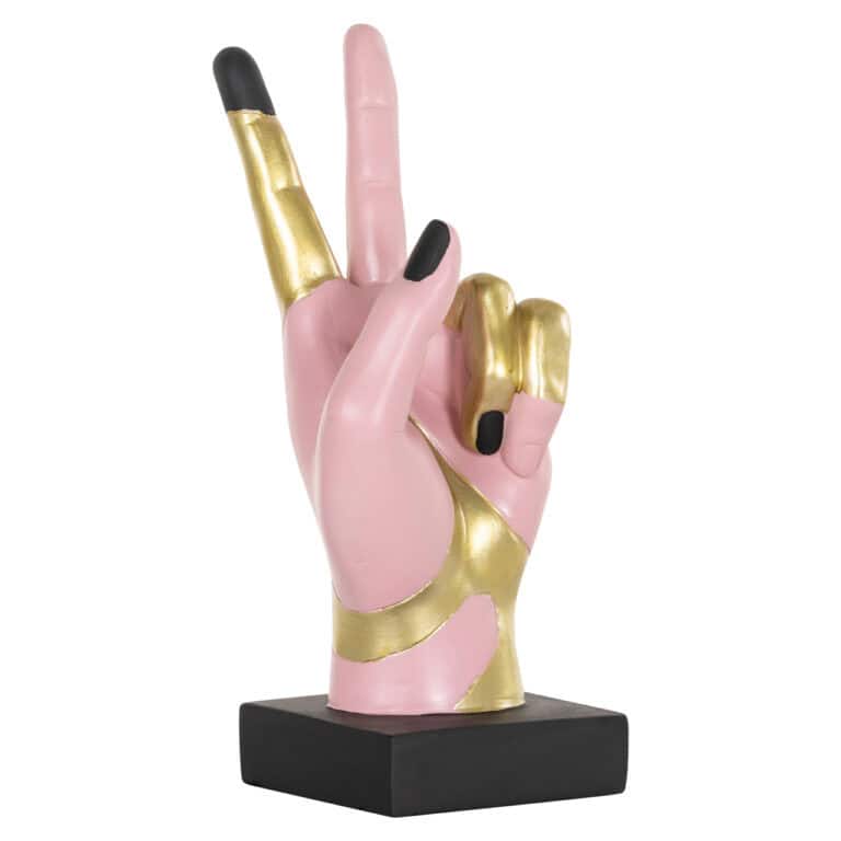 Kunstzinnige hand sculptuur met goudaccenten en zwarte nagels, decoratief kunstobject voor interieur.