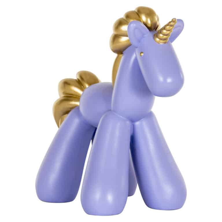 Unicorn decoratie in blauw met gouden manen en hoorn, perfect voor kinderkamers en feestdecoraties.