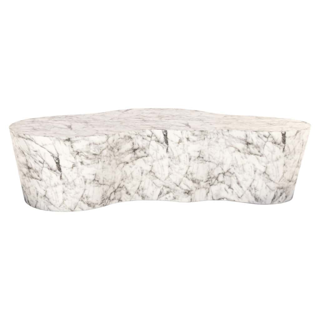 Kunstmarmeren salontafel met uniek, natuurlijk patroon, perfect voor moderne woonkamers en interieur.