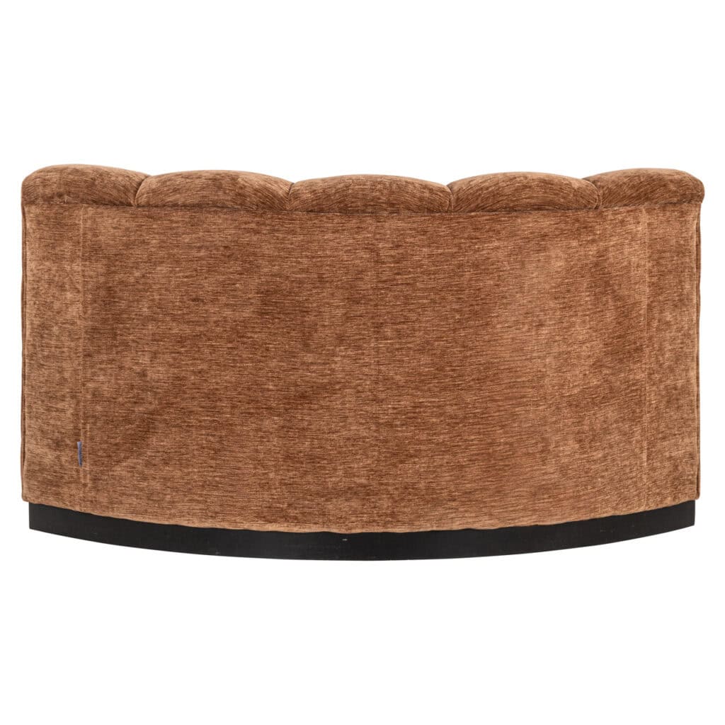 Bankje met zachte, bruine bekleding en ronde vorm, perfect voor interieurdecoratie.