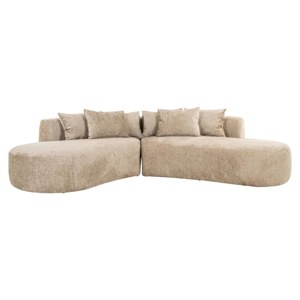 Luxe beige hoekbank met zachte kussens, perfect voor moderne woonkamers.