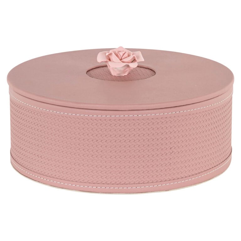 Decoratieve roze doos met roos, perfect voor interieurdecoratie en opbergdoos.