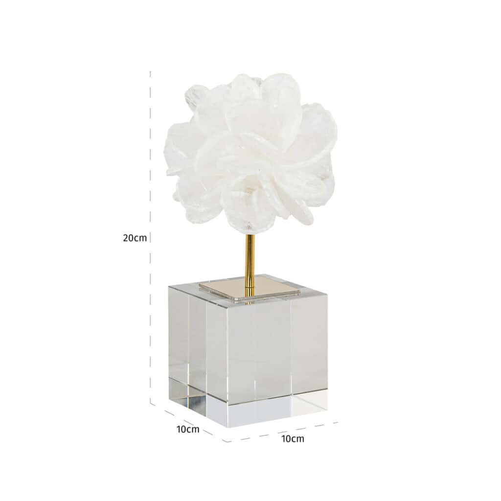 Decoratieve witte bloem op glazen standaard, perfect voor interieurdecoratie.