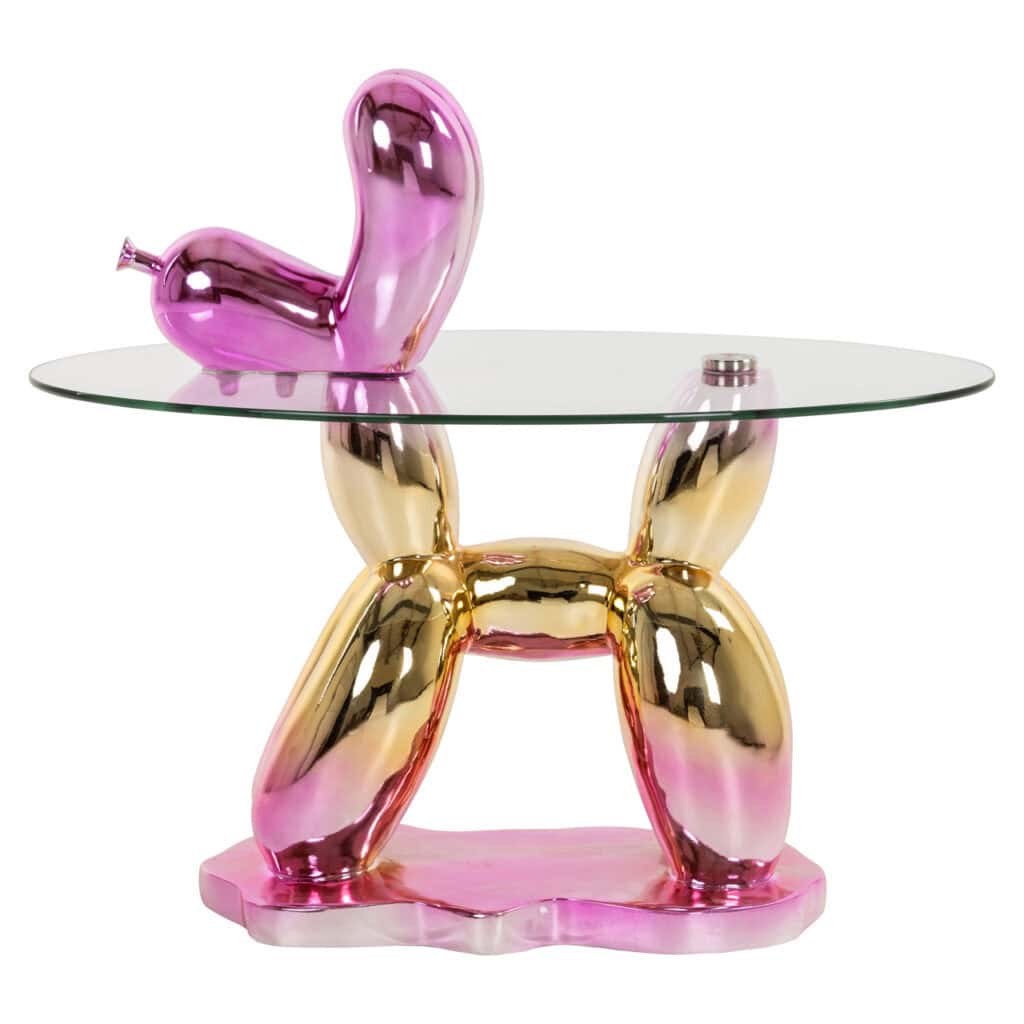 Unieke glazen bijzettafel met kleurrijk, speels design en moderne uitstraling.