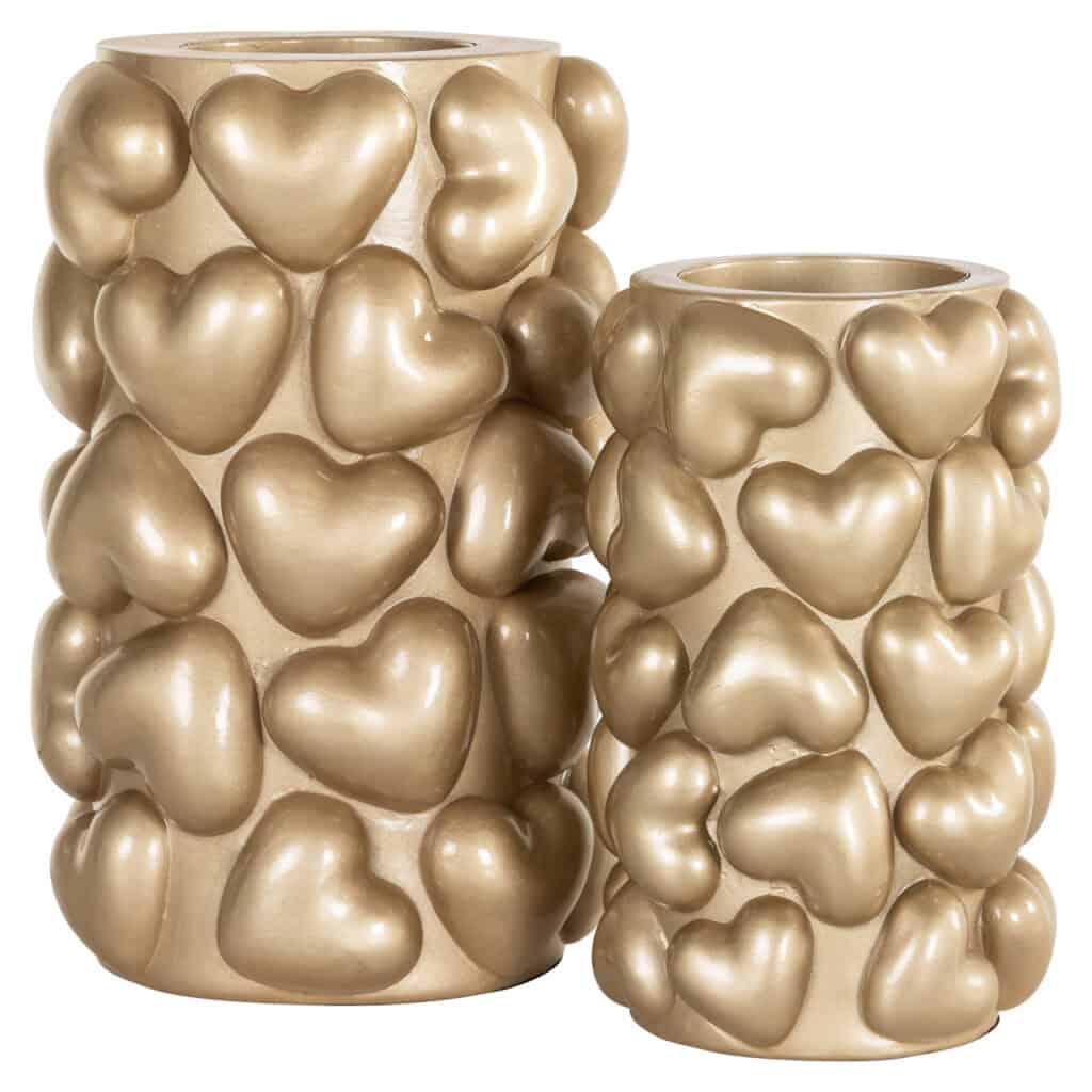 Hartvormige goudkleurige sierpotten, decoratief en stijlvol voor interieur.