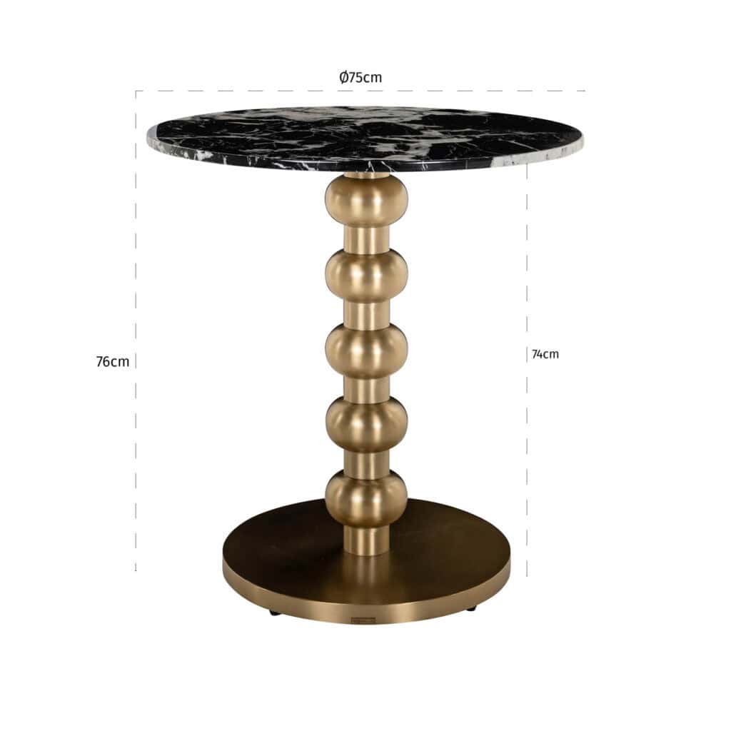 Luxe bijzettafel met zwart marmeren blad en goudkleurige poot, modern interieuraccessoire.