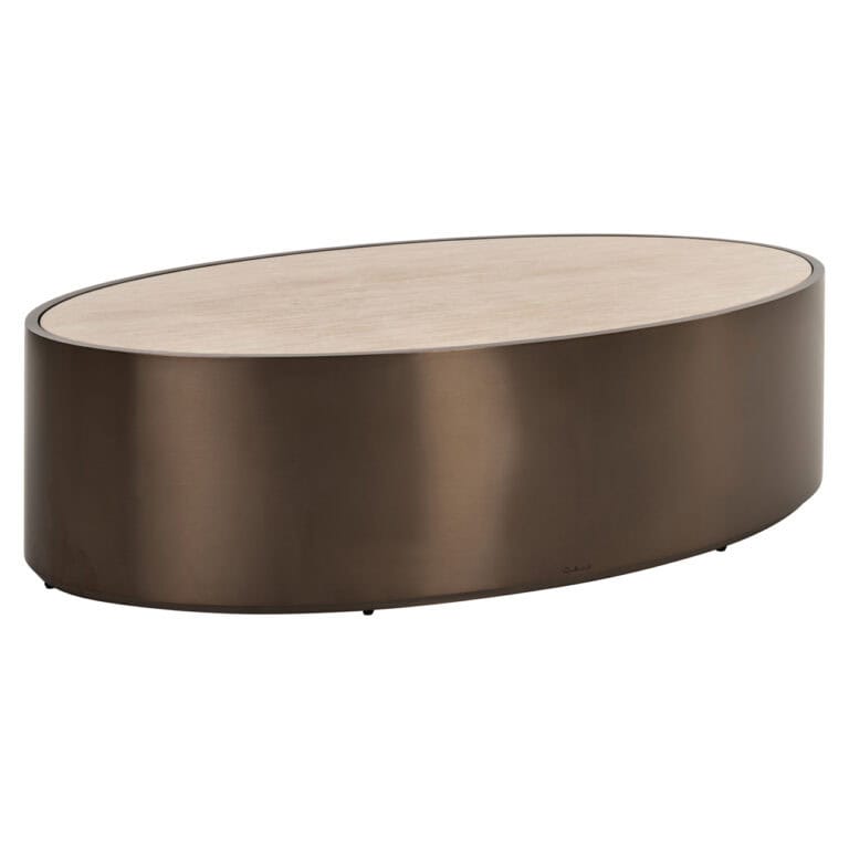 Moderne ovale eettafel met metalen frame en houten blad, perfect voor stijlvolle interieurs.