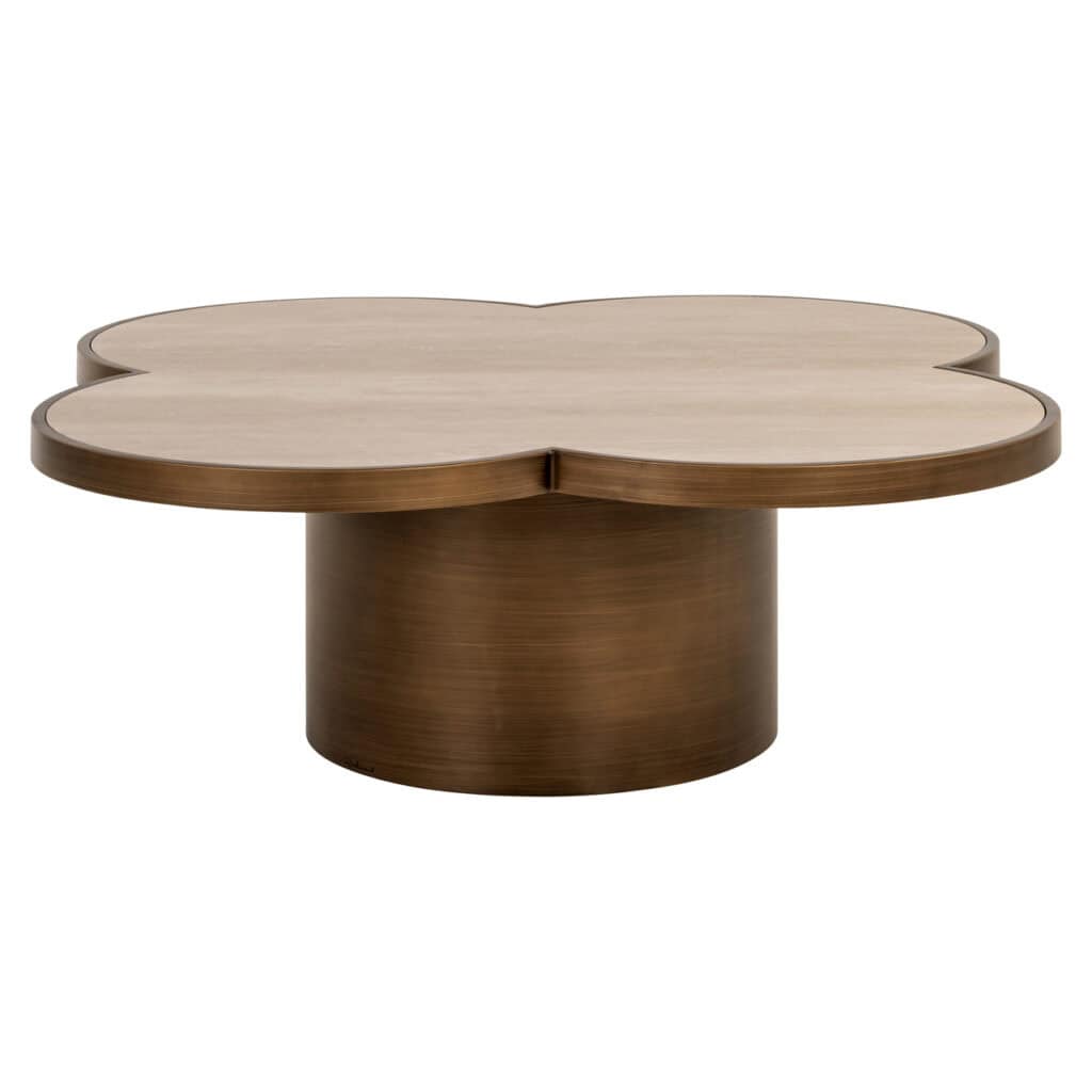 Moderner Couchtisch aus Holz mit blumenförmigem Design für stilvolle Innenräume.