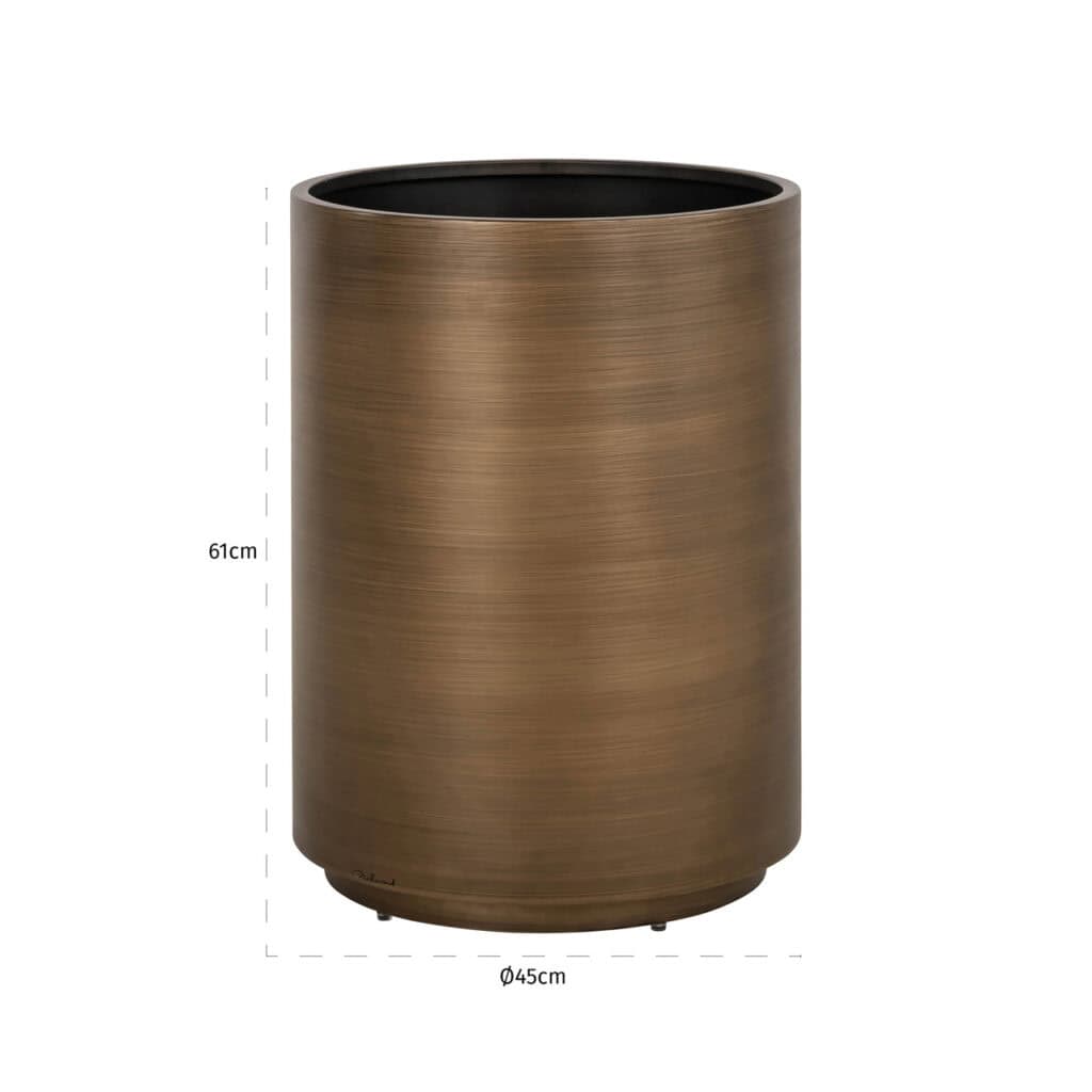 Bruine plantenpot van 45cm diameter en 61cm hoogte, geschikt voor binnen en buiten.