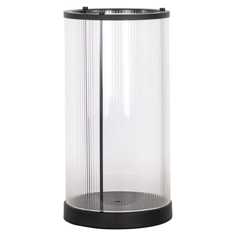 Vitrine ronde transparente pour les présentations d'intérieur et la décoration, idéale pour les intérieurs modernes.